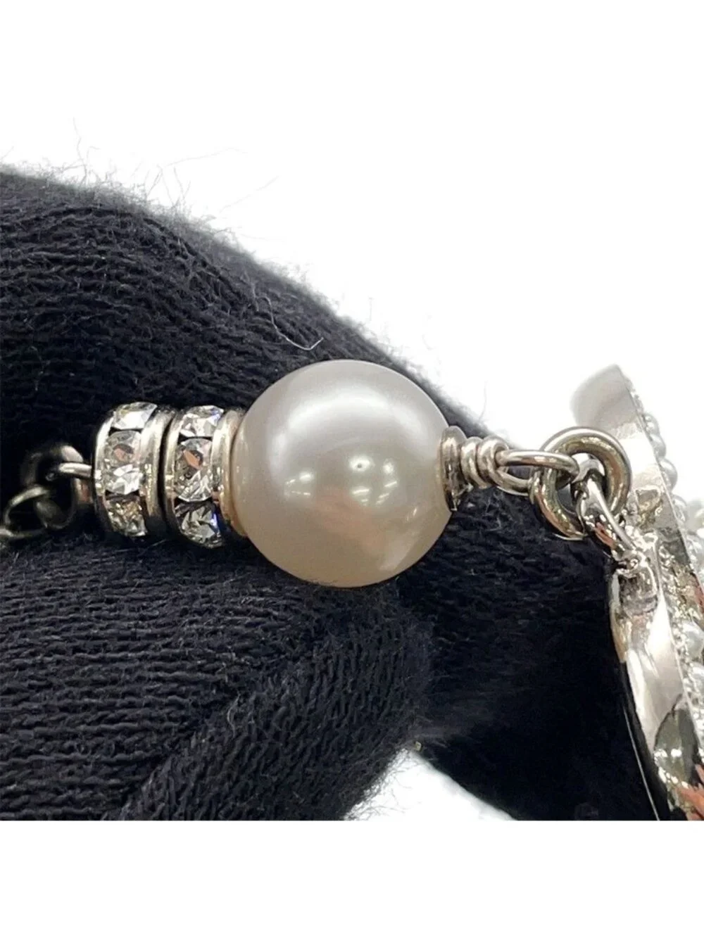 Chanel Necklace CC Logo Faux Pearl Rhinestone